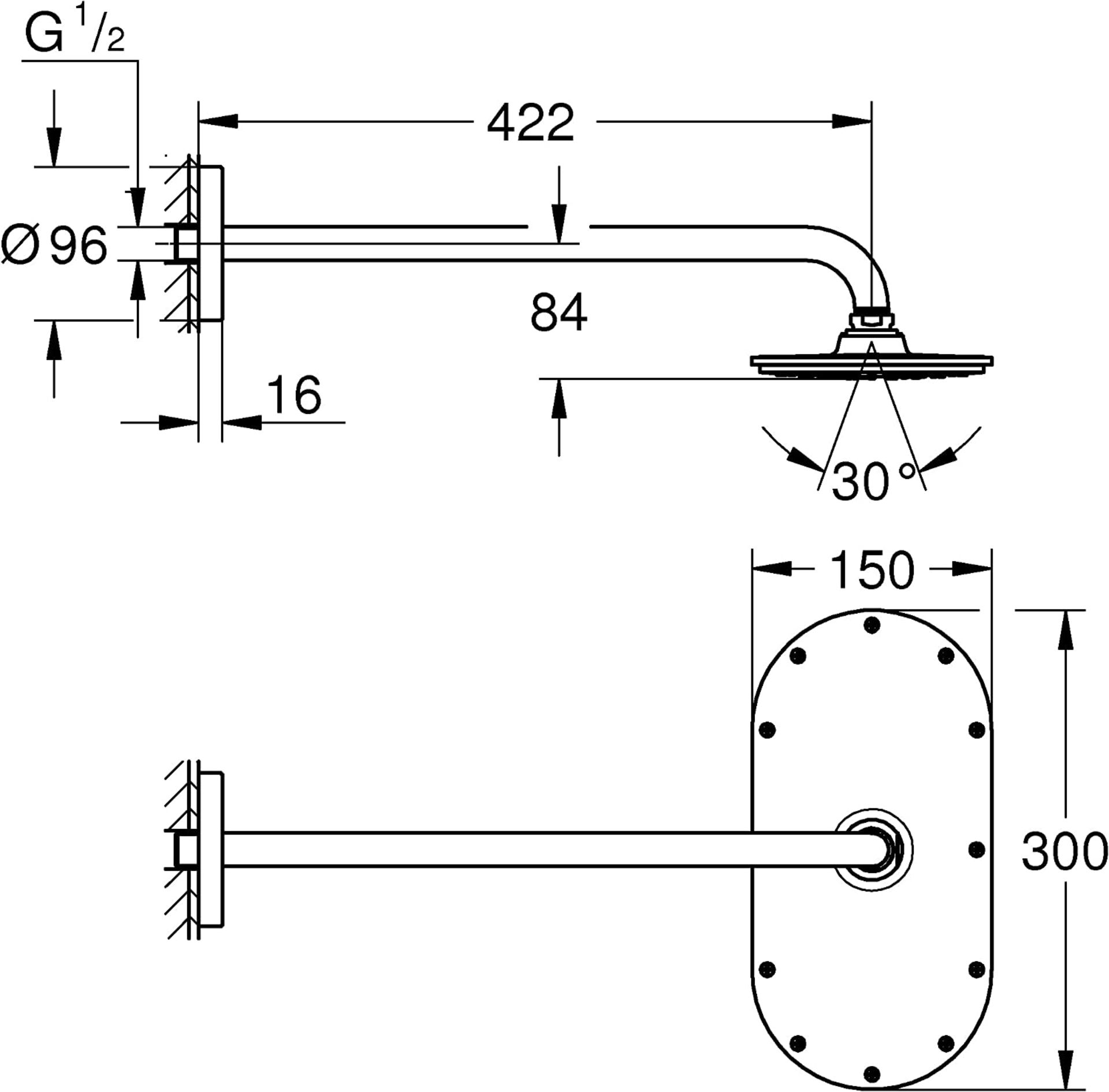 1 x GROHE 'Veris' Head Shower Wall-Mounted Head & Arm 450 Gr - Ref: 26170LS0 - New & Boxed Stock - - Image 2 of 2