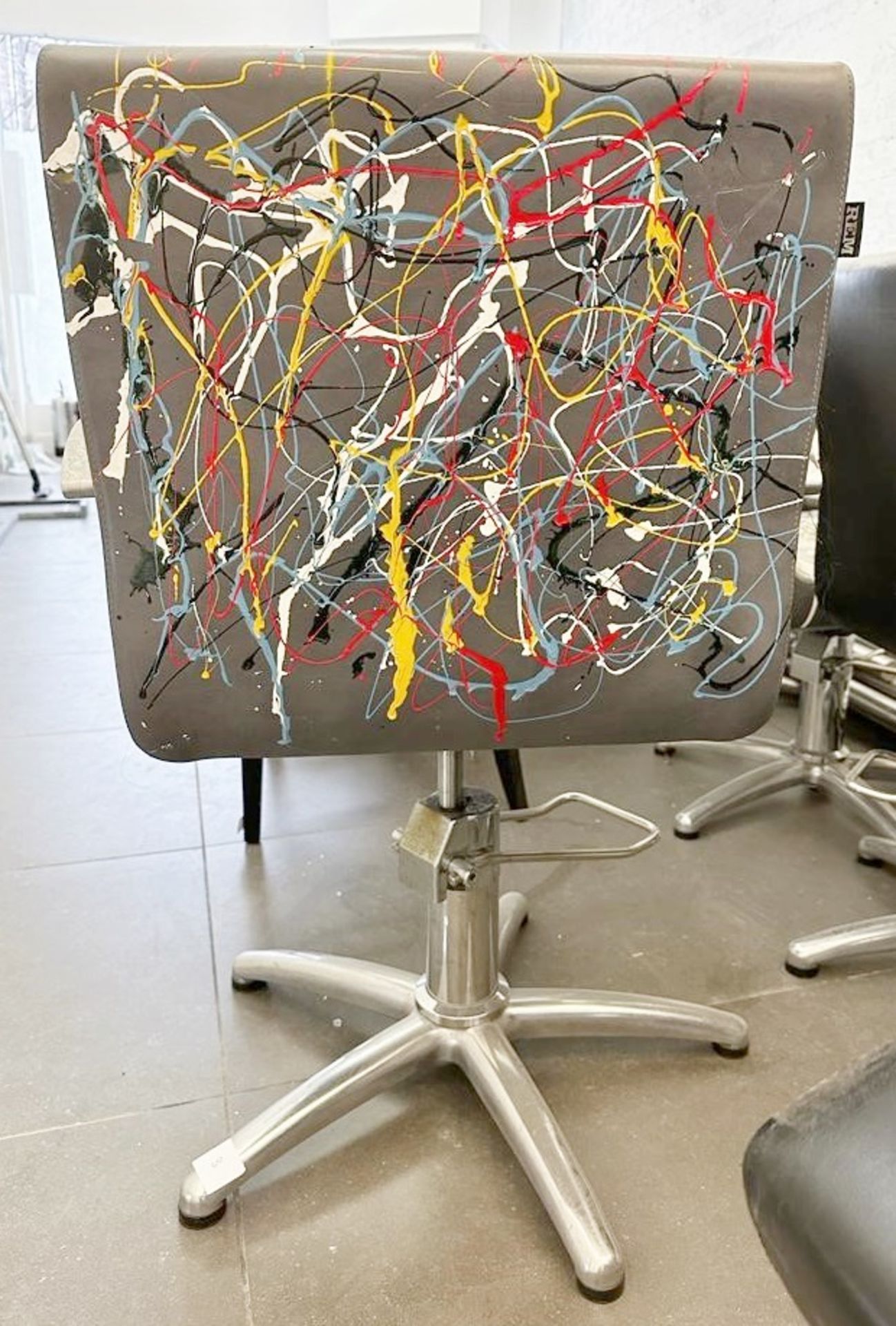 1 x REM Leather Stylist Chair Featuring Especially Commissioned Abstract Paintwork By A Renowned - Image 5 of 5