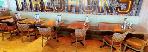 1 x Commercial Restaurant Seating Bench Featuring Brown Leather Cushioned Seats and Fabric Backrests