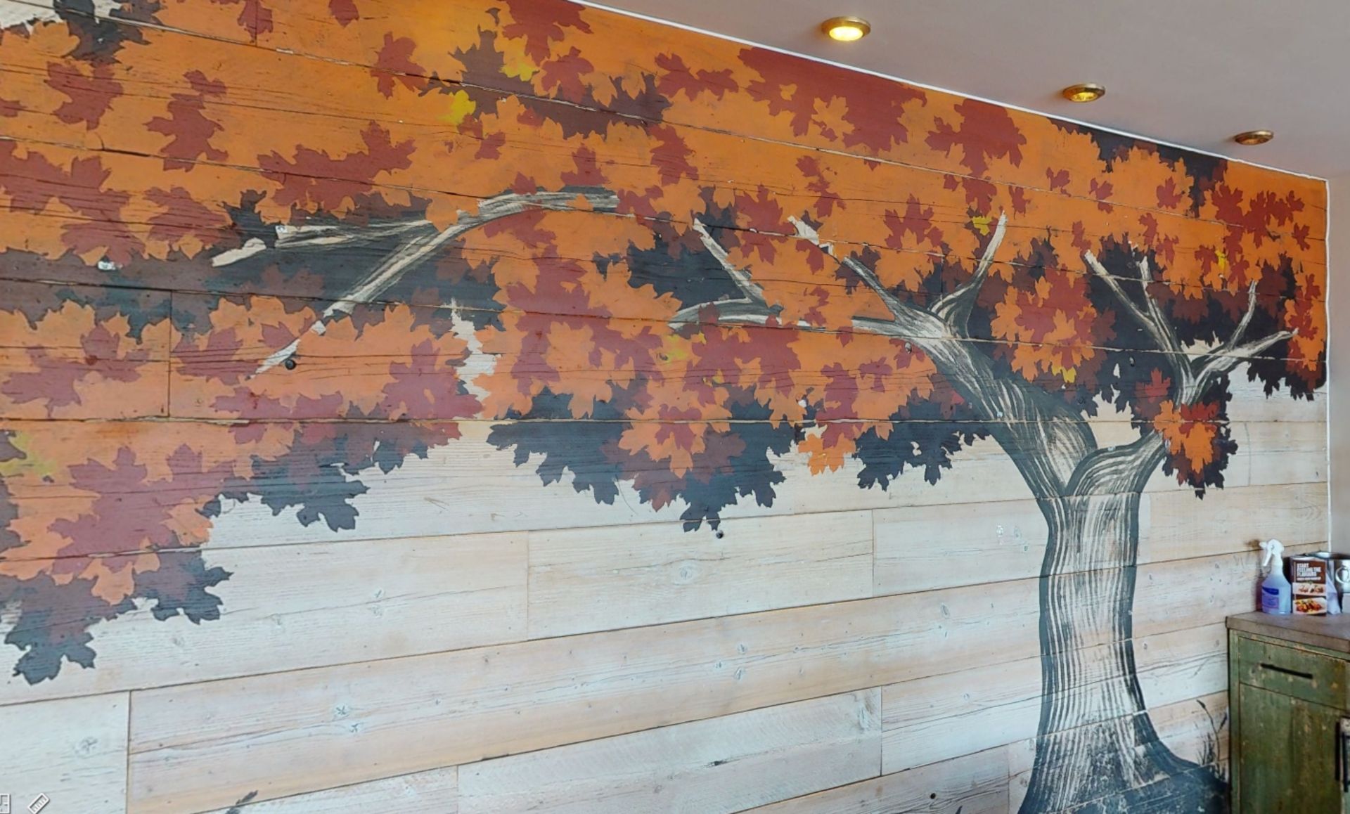 1 x Natural Wood Wall Covering Panels Featuring a Hand Painted Leafy Autumn Tree - Image 3 of 7