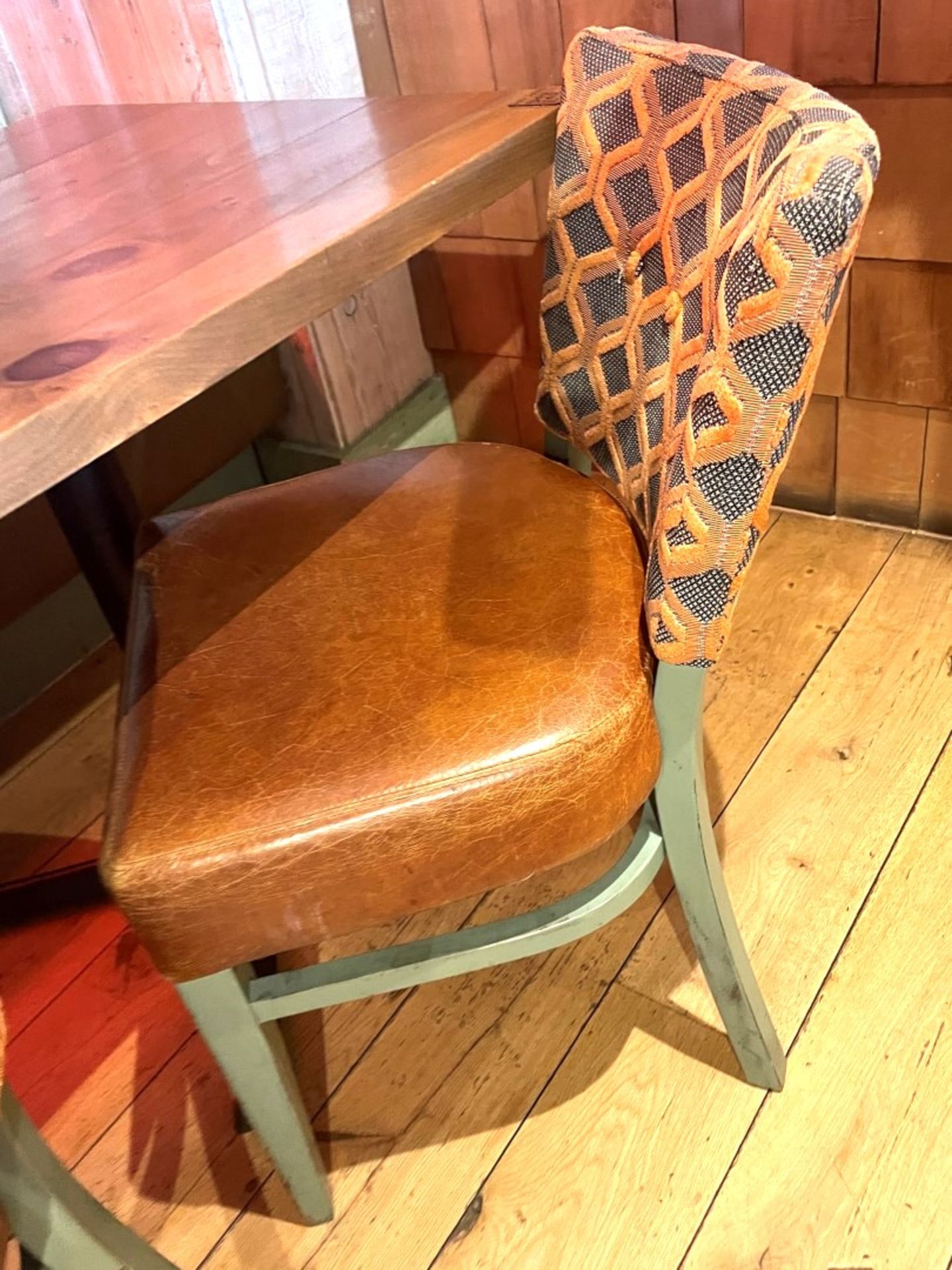 8 x Commercial Restaurant Dining Chairs Featuring Tan Leather Seats, Upholstered Back Rests and - Image 9 of 9