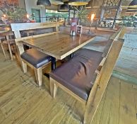 2 x Freestanding Seating Benches Featuring a Rustic Timber Frame, Large Padded Seat and Slatted Back