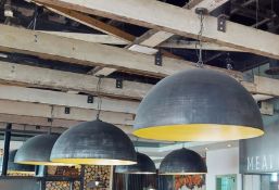 5 x Suspended Metal Dome Light Pendants in Grey With Gold Inner