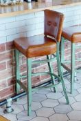 6 x Commercial Restaurant Bar Stools Featuring Wooden Frames With a Distressed Finish and Tan