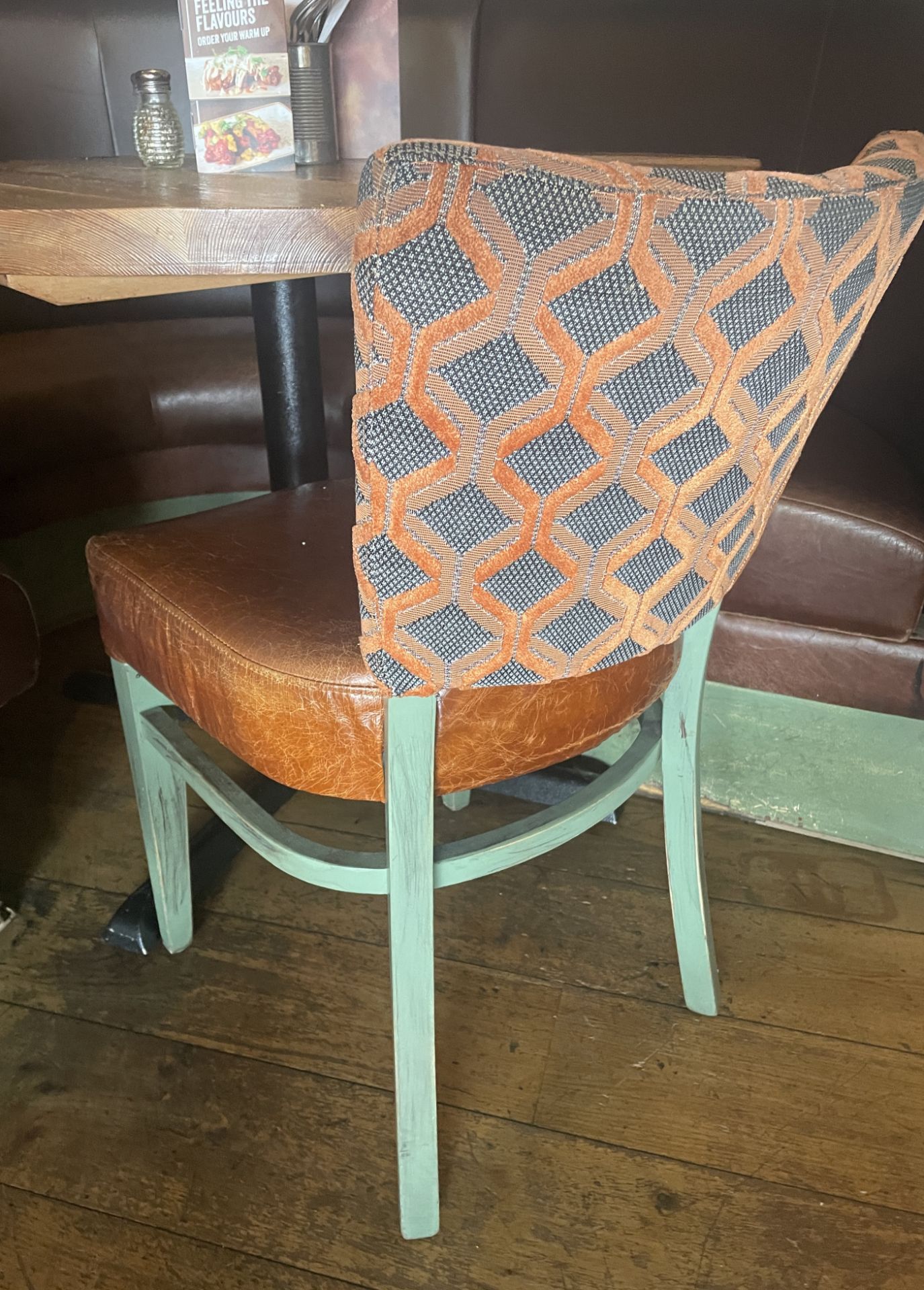 8 x Commercial Restaurant Dining Chairs Featuring Tan Leather Seats, Upholstered Back Rests and - Image 7 of 9