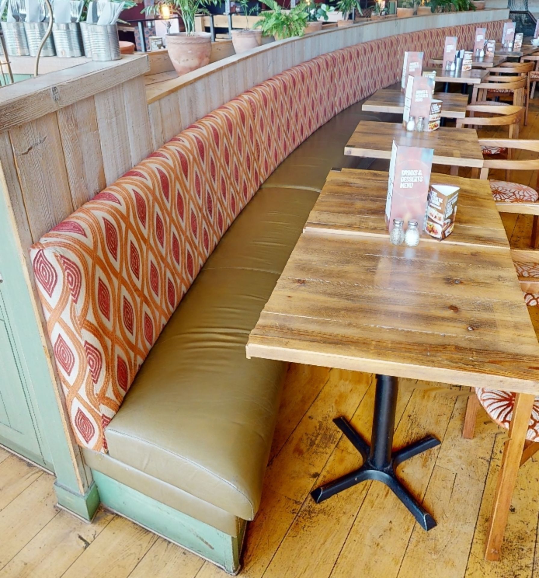 1 x Commercial Restaurant Seating Bench Featuring Brown Leather Cushioned Seats and Hard Wearing - Image 4 of 7