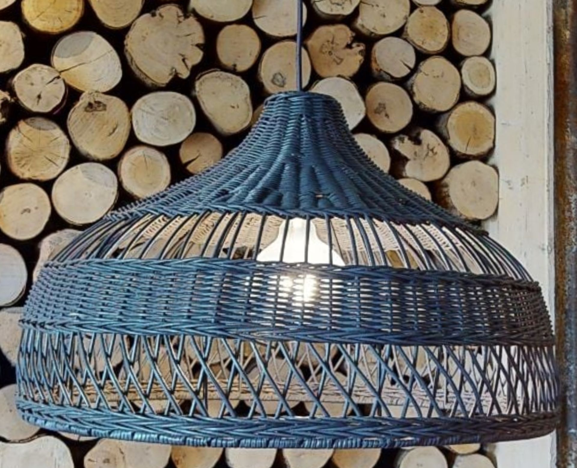 3 x Wicker Suspended Light Fittings in Charcoal Grey - Image 2 of 3