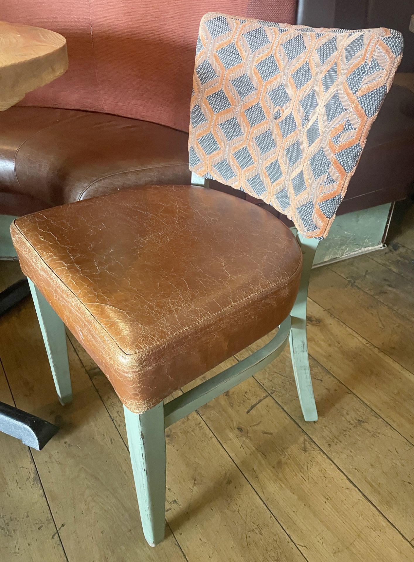 8 x Commercial Restaurant Dining Chairs Featuring Tan Leather Seats, Upholstered Back Rests and - Image 2 of 9