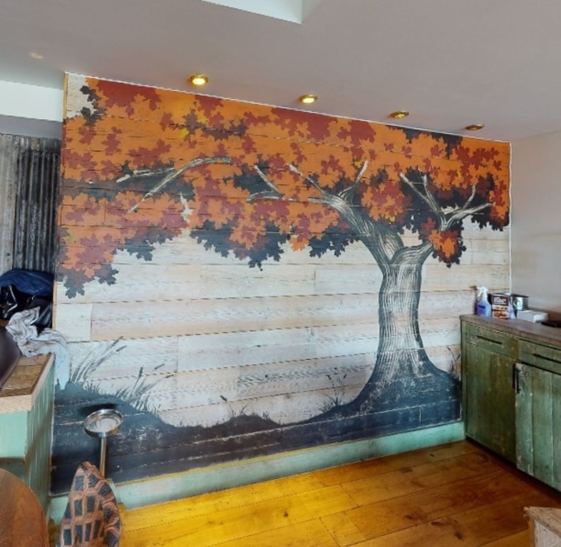 1 x Natural Wood Wall Covering Panels Featuring a Hand Painted Leafy Autumn Tree - Image 6 of 7