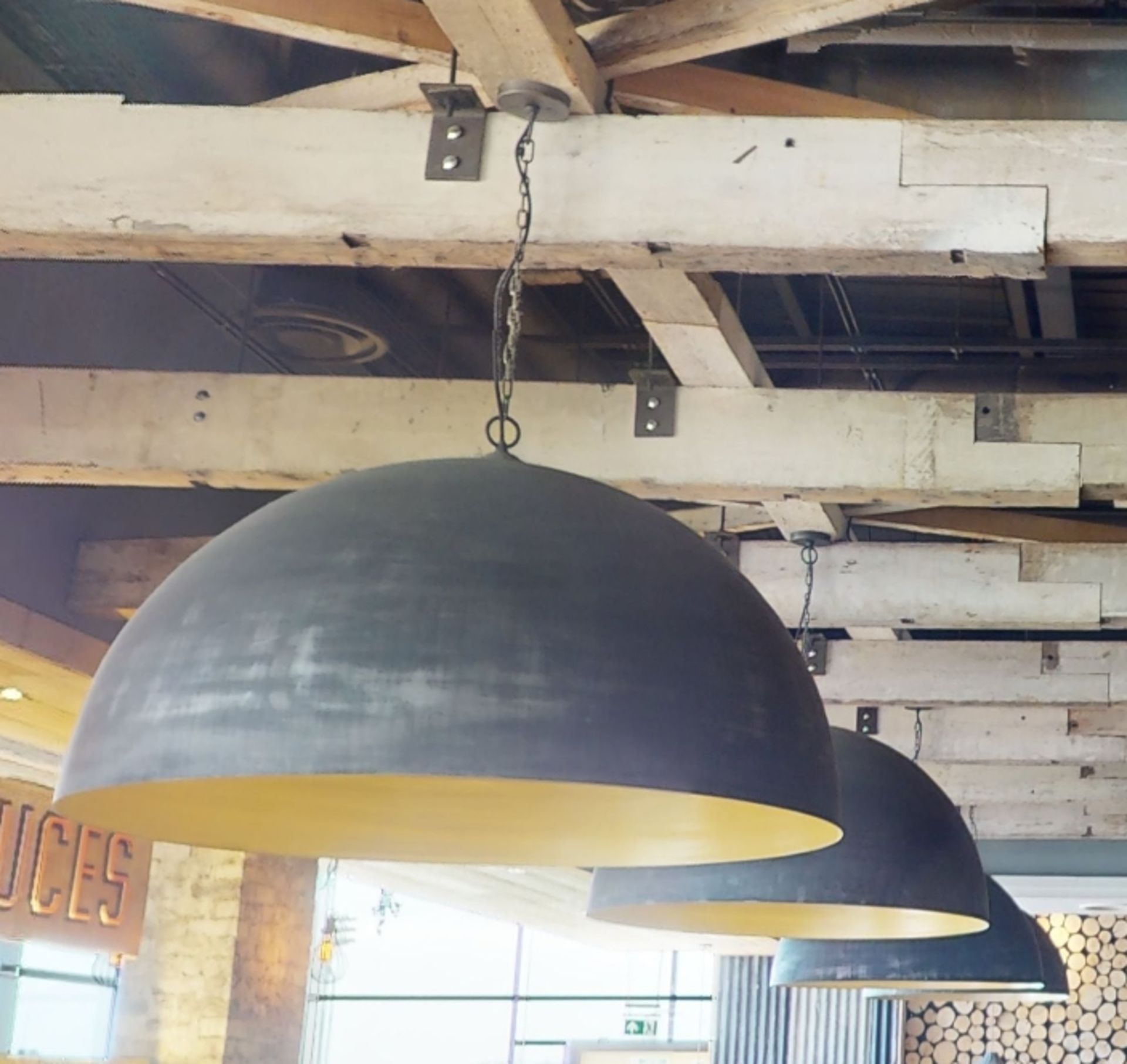 4 x Suspended Metal Dome Light Pendants in Grey With Gold Inner - Image 3 of 4