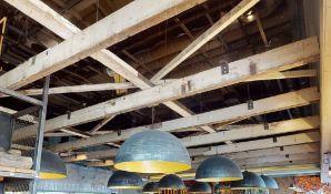 9 x Suspended Wooden Ceiling Beams With Fixing Beams - Rustic Farmhouse Style - 23 Feet in Length