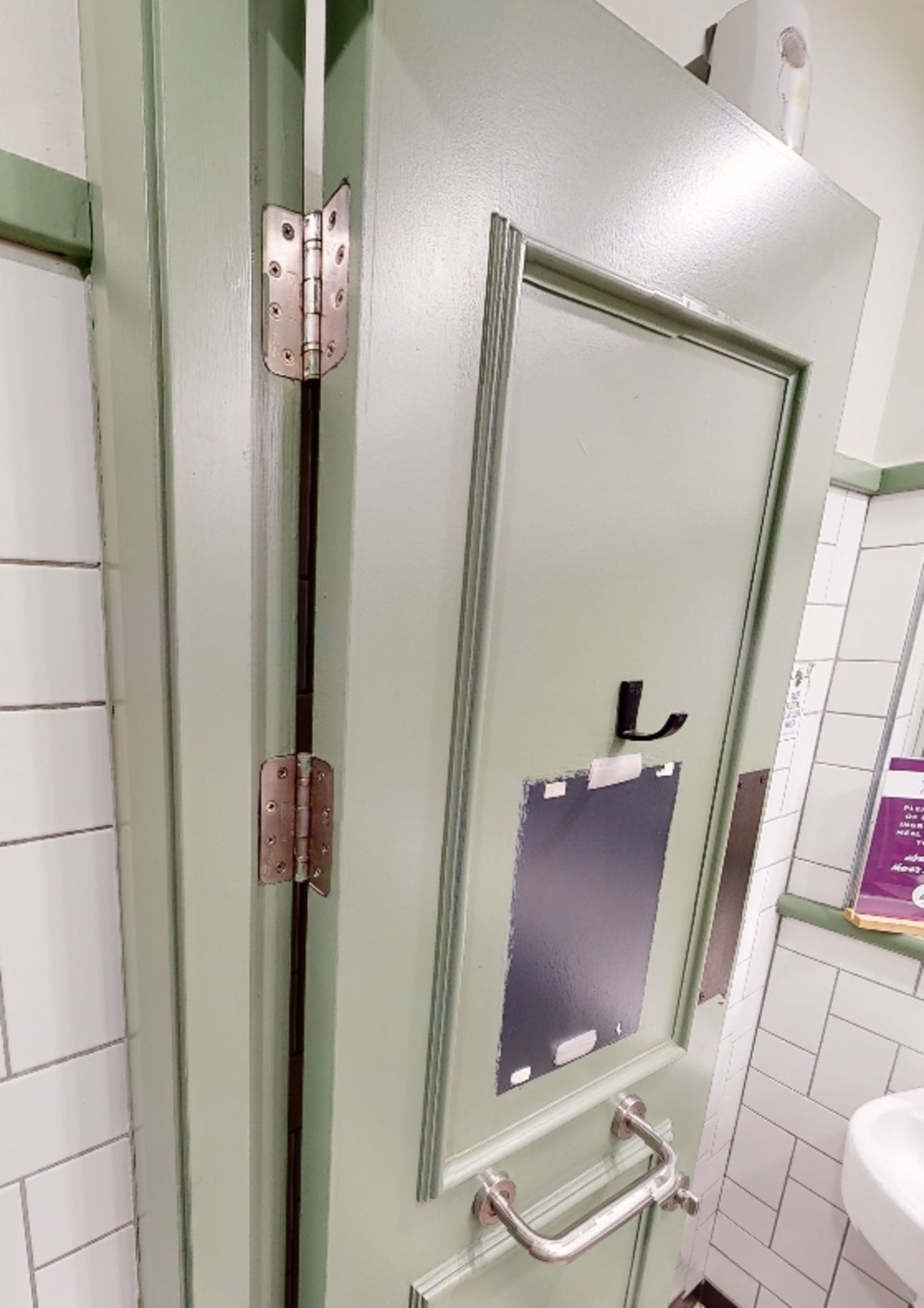 5 x Internal Toilet Cubicle Doors in Pistachio Green - Includes Locks, Hinges, Kick Plates & Handles - Image 2 of 3