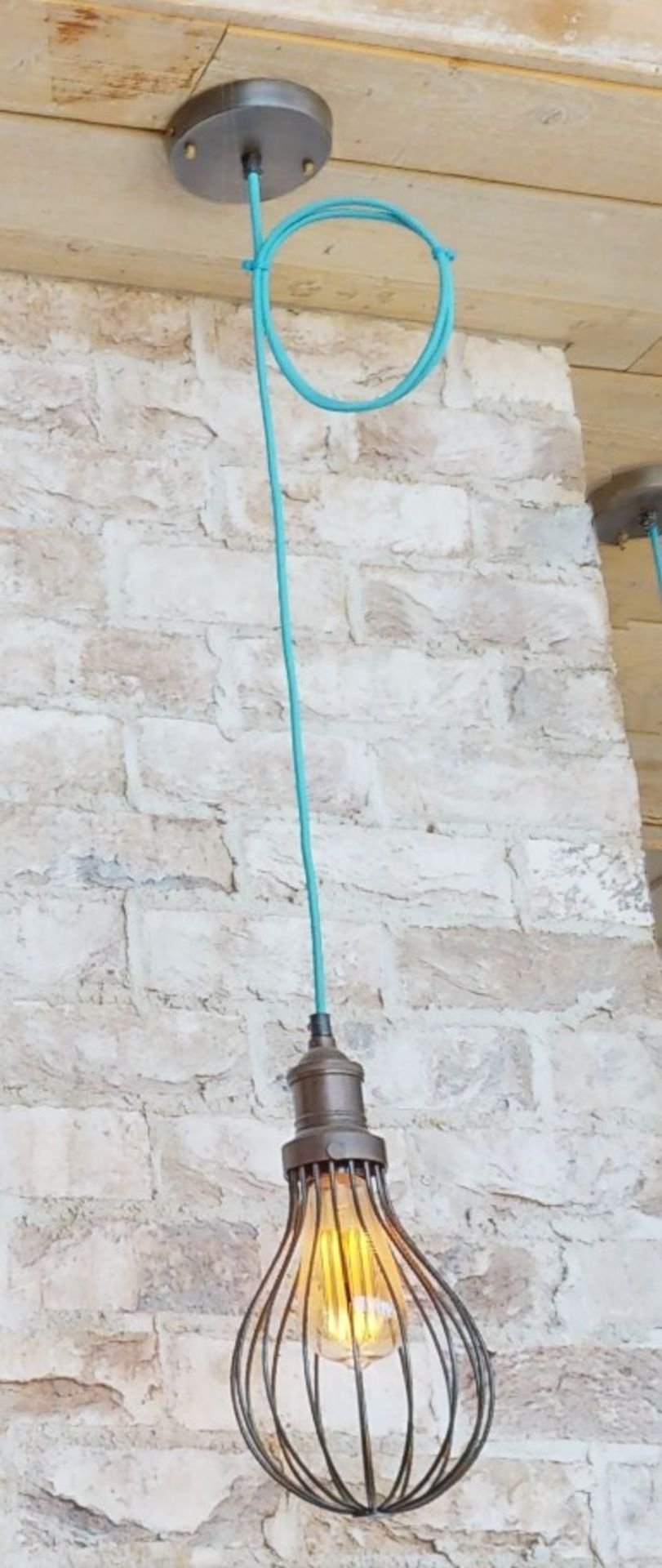 5 x Suspended Rope Lights With Blue Rope Cable, Antique Copper Cage Pendants and Ceiling Mounts - Image 3 of 5