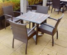6 x Commercial Garden Table and Chair Sets - Includes 6 x Tables and 18 x Stackable Rattan Chairs