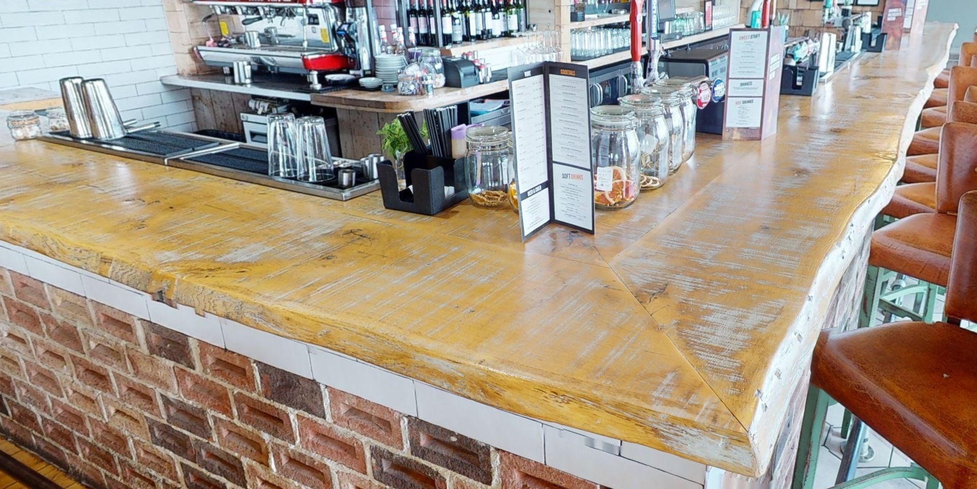 1 x Rustic Knotty Oak L Shaped Bar Top With an Earthy Finish and Live Edge - Approx 22ft in Legth! - Image 2 of 16