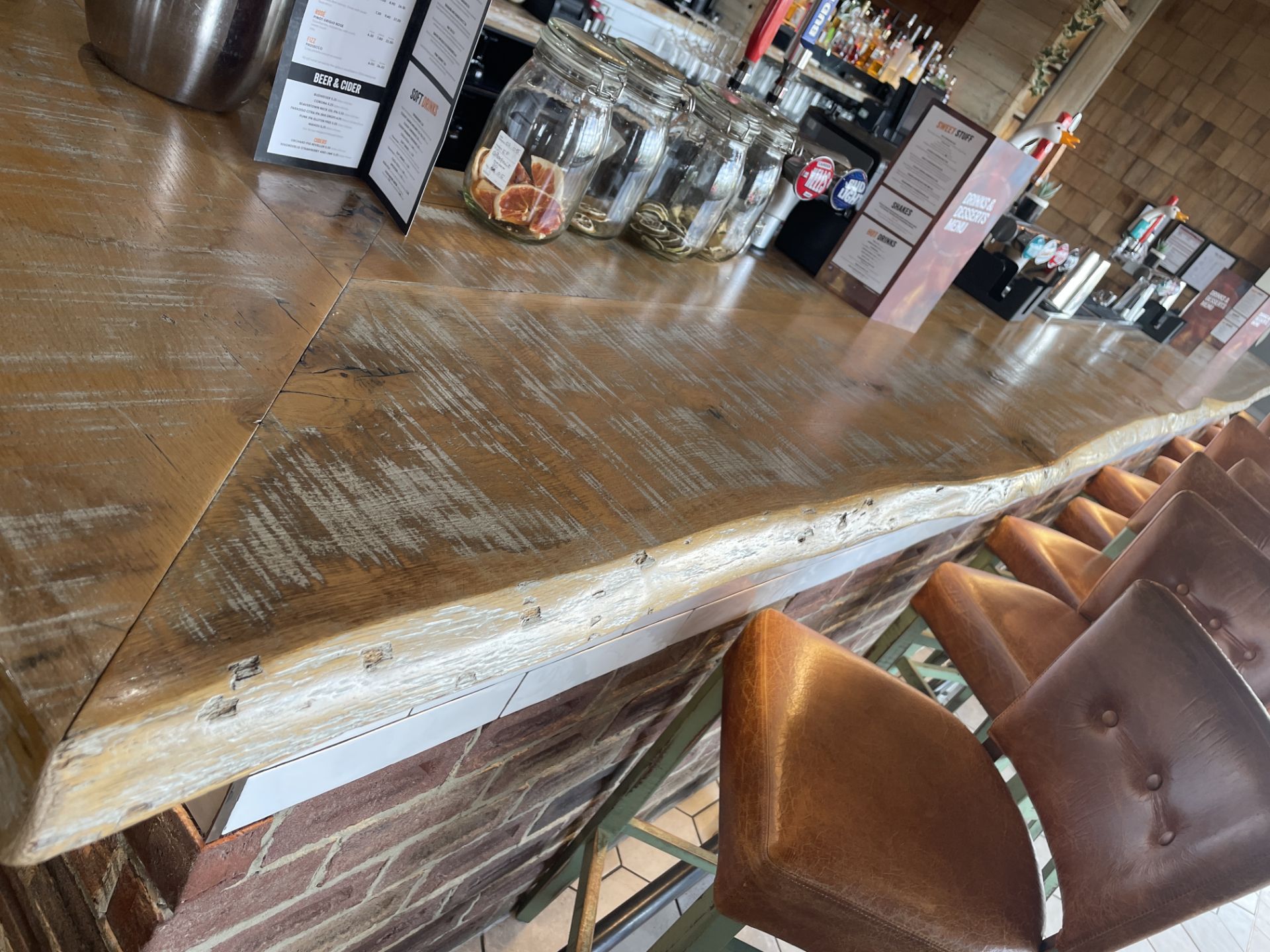 1 x Rustic Knotty Oak L Shaped Bar Top With an Earthy Finish and Live Edge - Approx 22ft in Legth! - Image 7 of 16