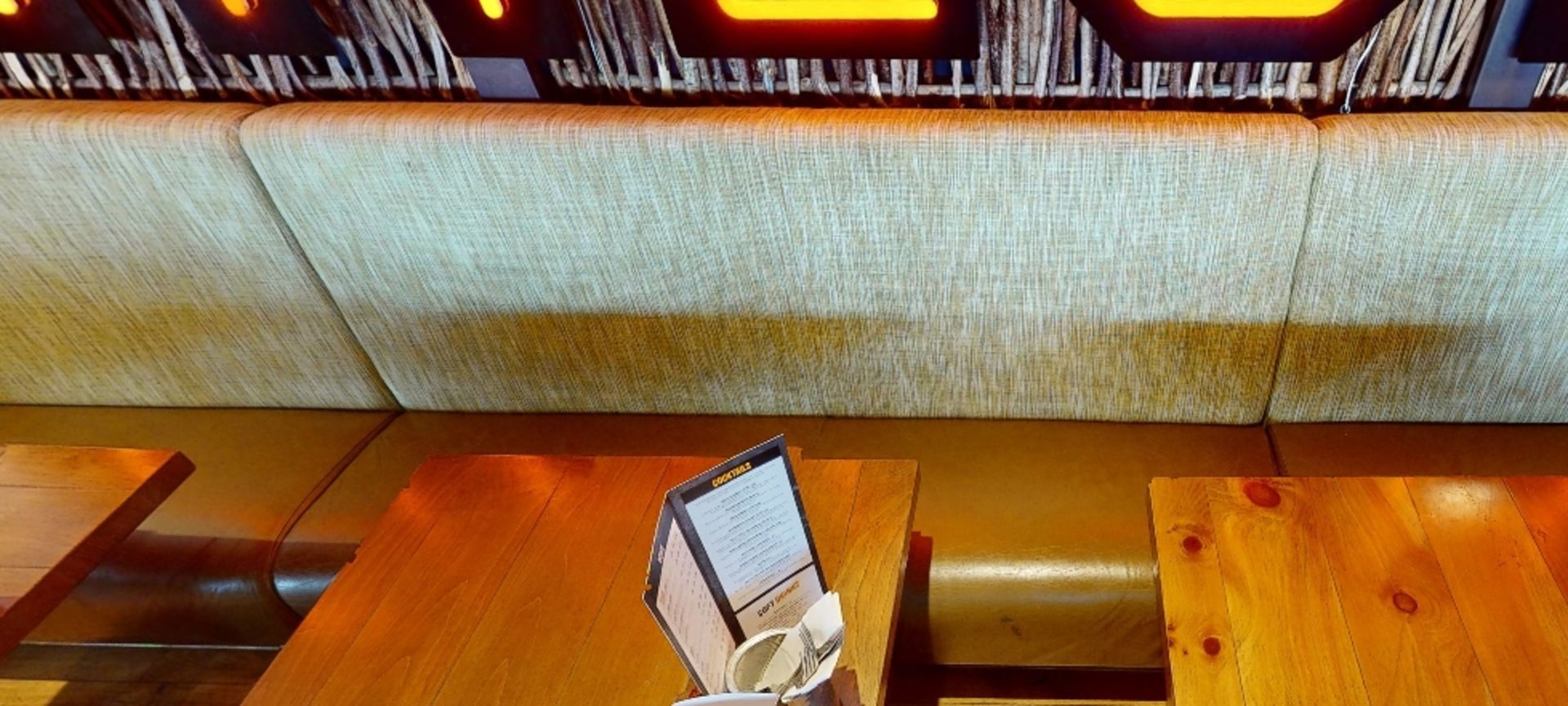 1 x Commercial Restaurant Seating Bench Featuring Brown Leather Cushioned Seats and Fabric Backrests - Image 2 of 4