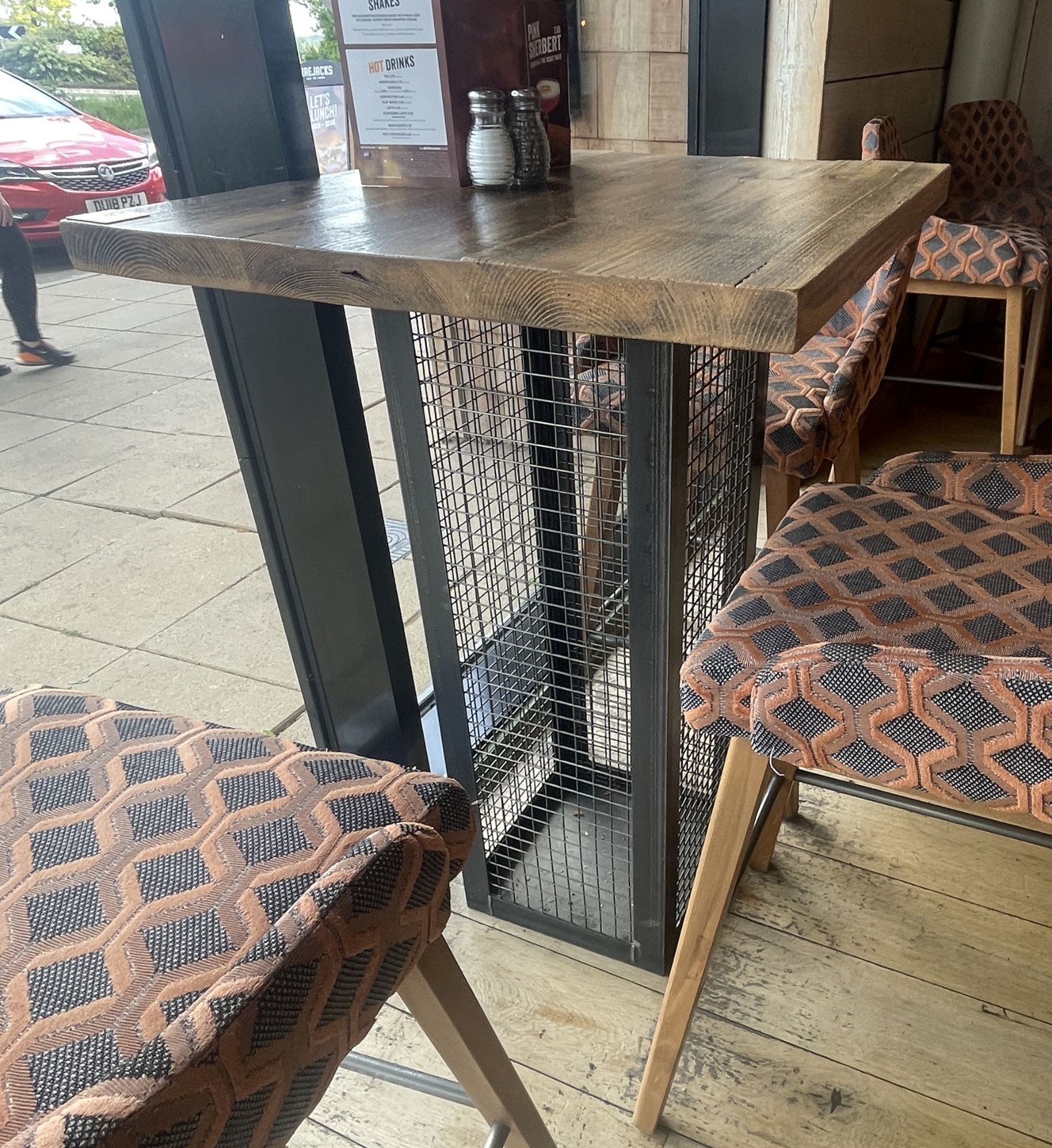 1 x Industrial Poser Table With Gabian Cage Base and Rustic Solid Wooden Top - Dimensions: H107 x - Image 2 of 6