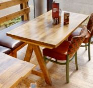 1 x Rectangular Restaurant Trestle Table With a Rustic Oak Solid Wooden Top - Dimensions: H76 x W140