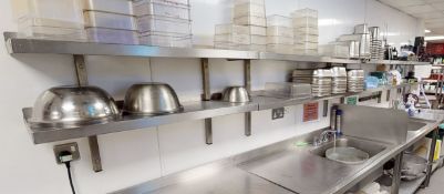 8 x Stainless Steel Wall Mounted Shelves With Wall Brackets - Approx Sizes 110 to 140 cms