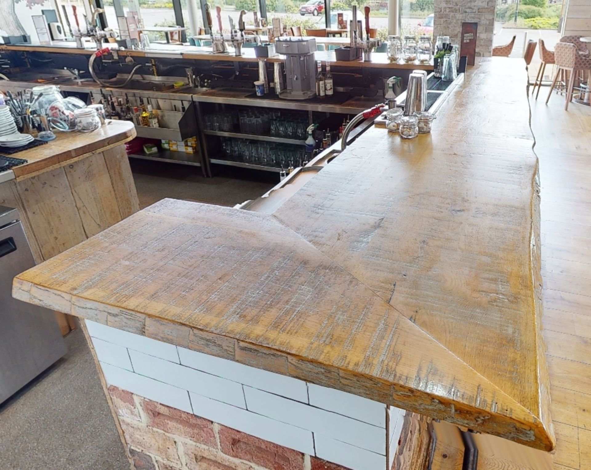 1 x Rustic Knotty Oak L Shaped Bar Top With an Earthy Finish and Live Edge - Approx 22ft in Legth! - Image 10 of 16