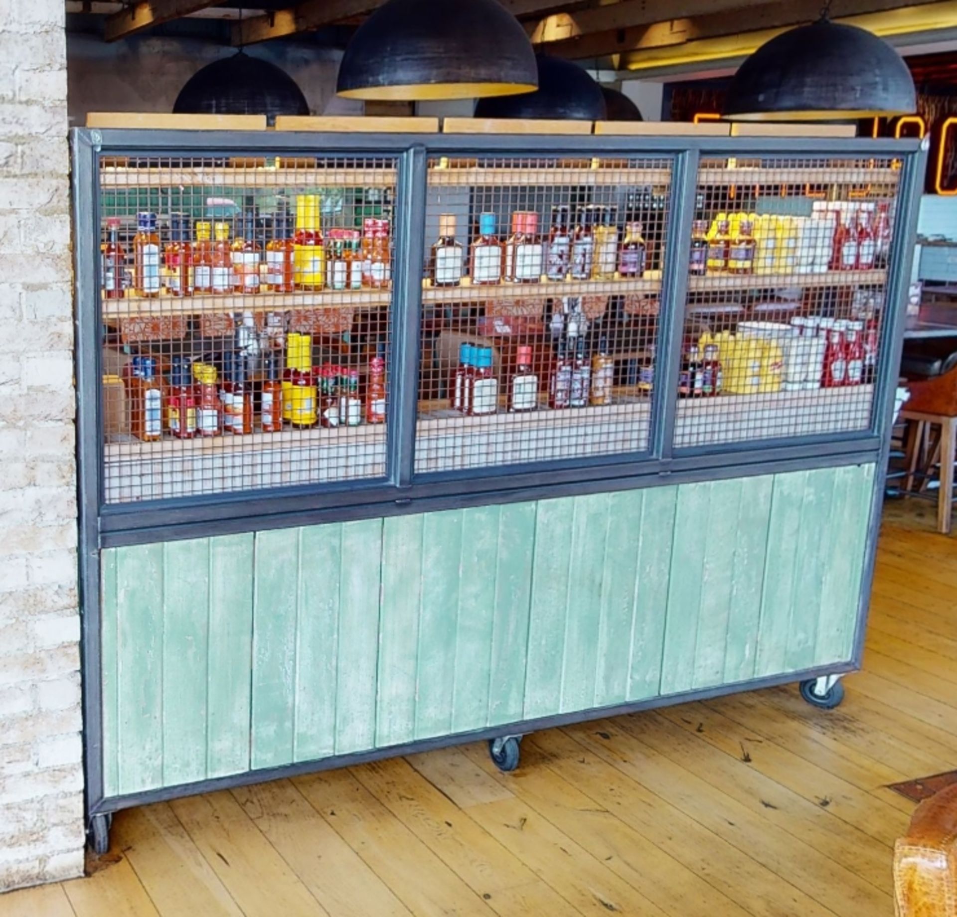 1 x Mobile Condiment Unit Featuring an Industrial Style Frame With Cage Mesh Panels, Distressed - Image 5 of 8