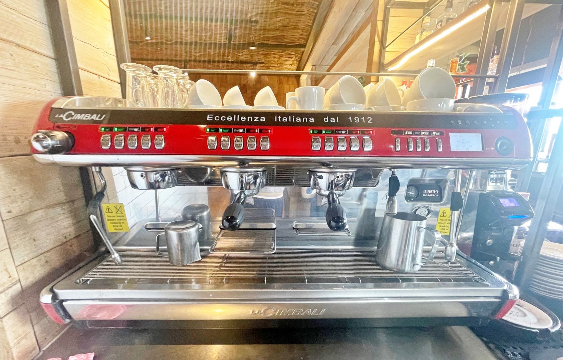 1 x La Cimbali M39 Dosatron 3 Group Automatic Commercial Espresso Coffee Machine in Vibrant Red - Image 6 of 9