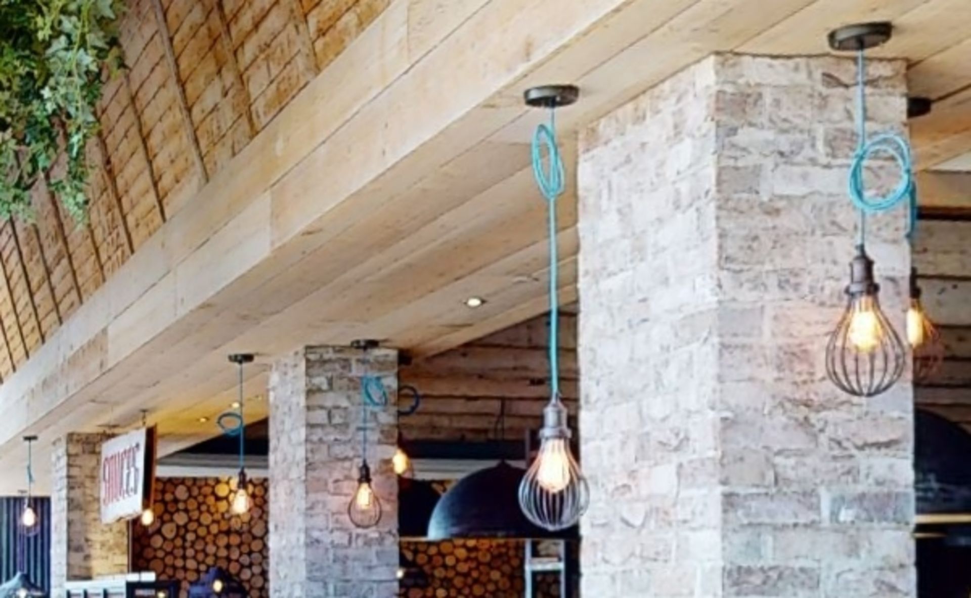 6 x Suspended Rope Lights With Blue Rope Cable, Antique Copper Cage Pendants and Ceiling Mounts - Image 7 of 7
