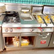 1 x Angelo Po Cook Station Featuring Single Tank Fryer, Two Burner Cooker and Chip Scuttle