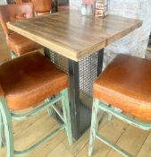 1 x Industrial Poser Table With Gabian Cage Base and Rustic Solid Wooden Top - Dimensions: H107 x