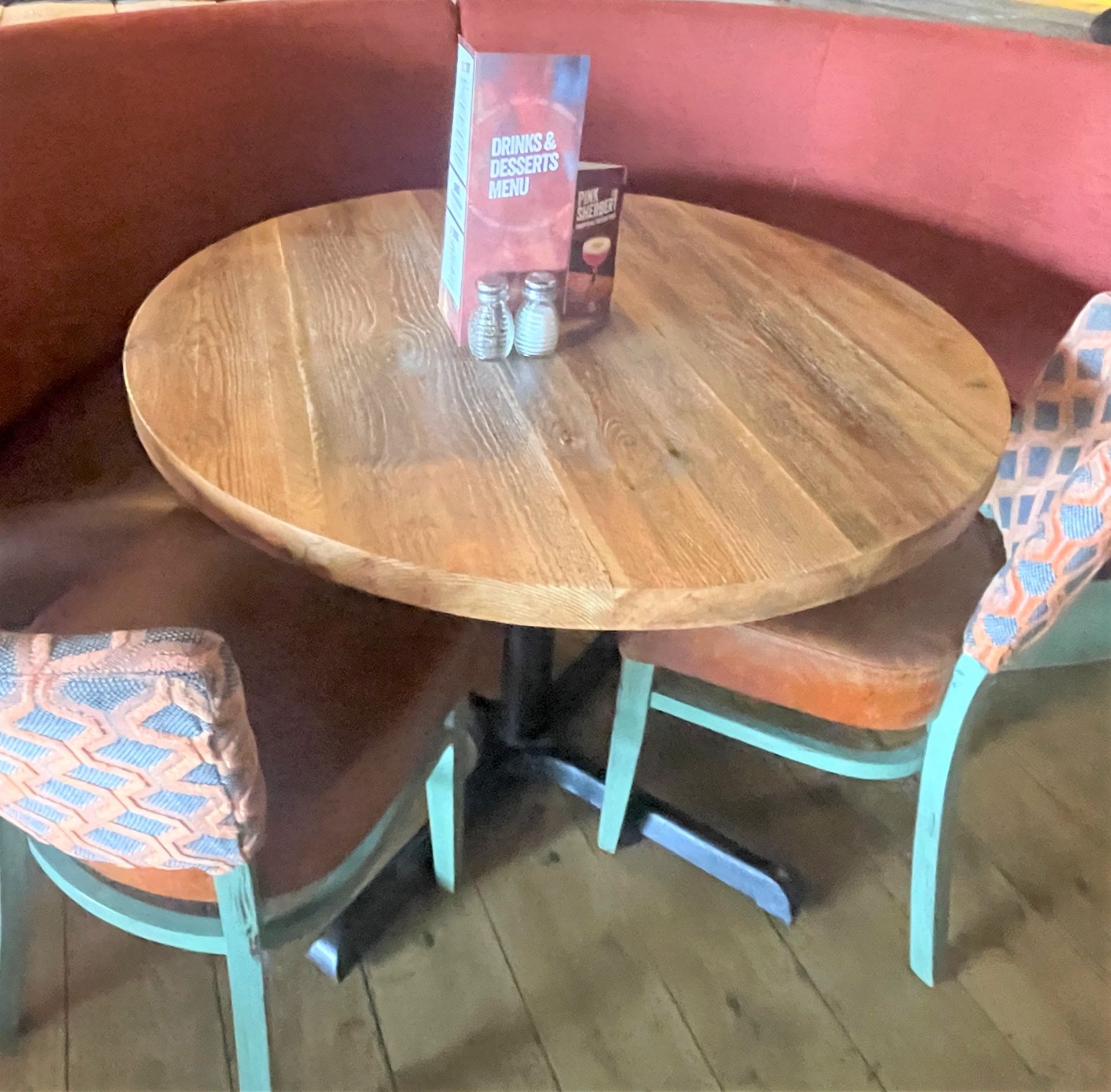 1 x Round Restaurant Dining Table With Cast Iron Base and Solid Wooden Top - 105cm Diameter - Image 2 of 5