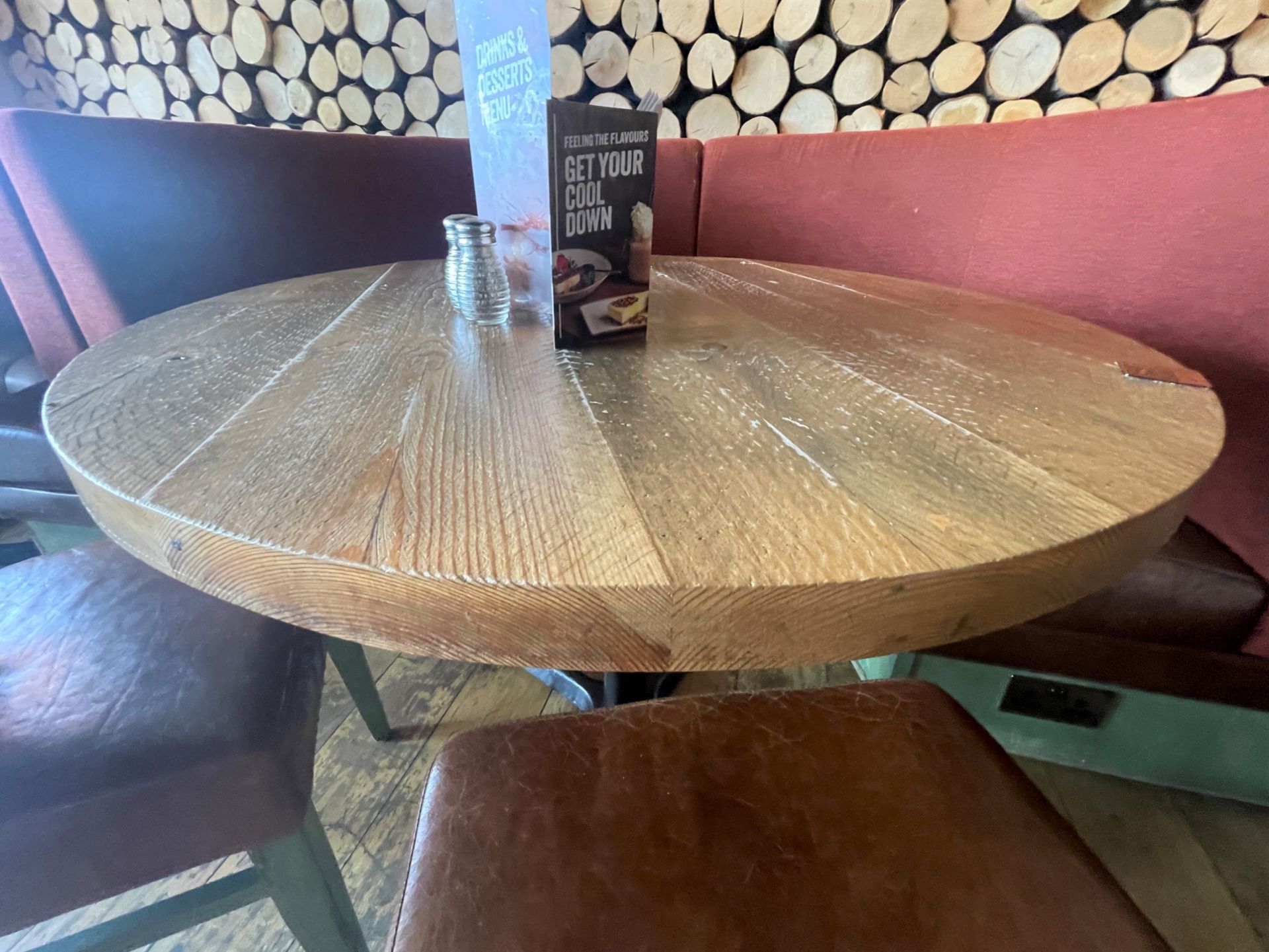 1 x Round Restaurant Dining Table With Cast Iron Base and Solid Wooden Top - 105cm Diameter - Image 5 of 5