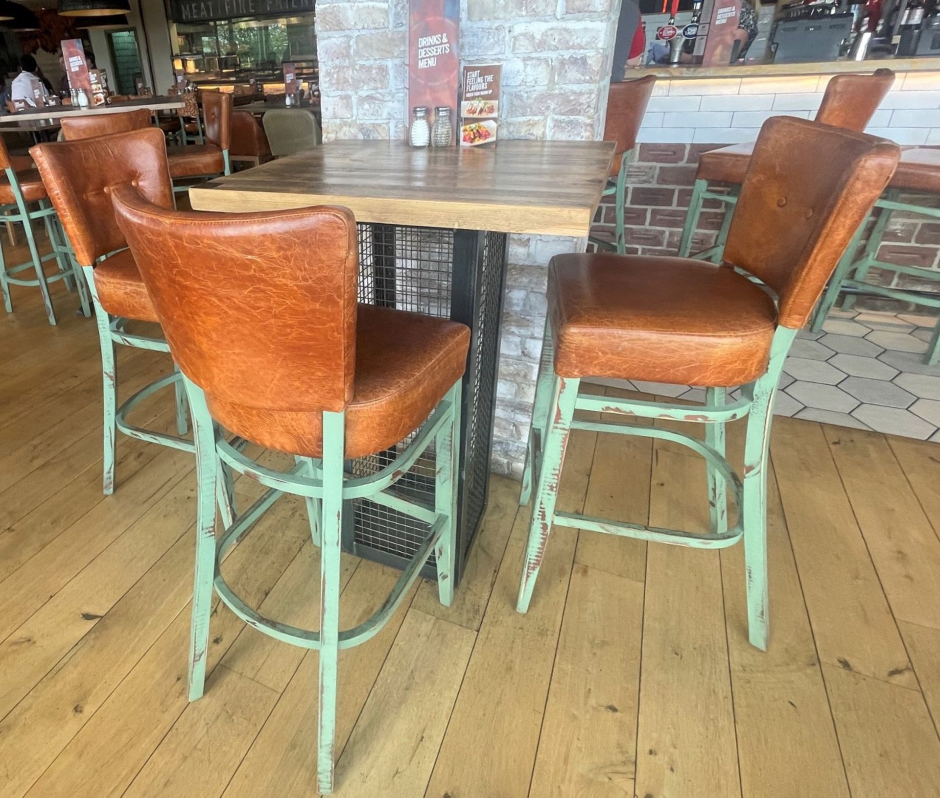 4 x Commercial Restaurant Bar Stools Featuring Wooden Frames With a Distressed Finish and Tan - Image 10 of 15