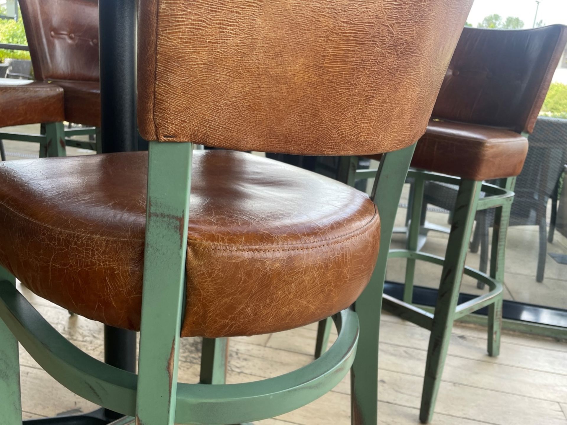 4 x Commercial Restaurant Bar Stools Featuring Wooden Frames With a Distressed Finish and Tan - Image 15 of 15