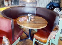 1 x Commercial Restaurant C Shaped Seating Booth Featuring Tan Leather Seat Pads and Brown Backrests