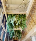 1 x Suspended Wooden Trellis With Artificial Foliage, Spotlights, String Lights and Hanging Brackets