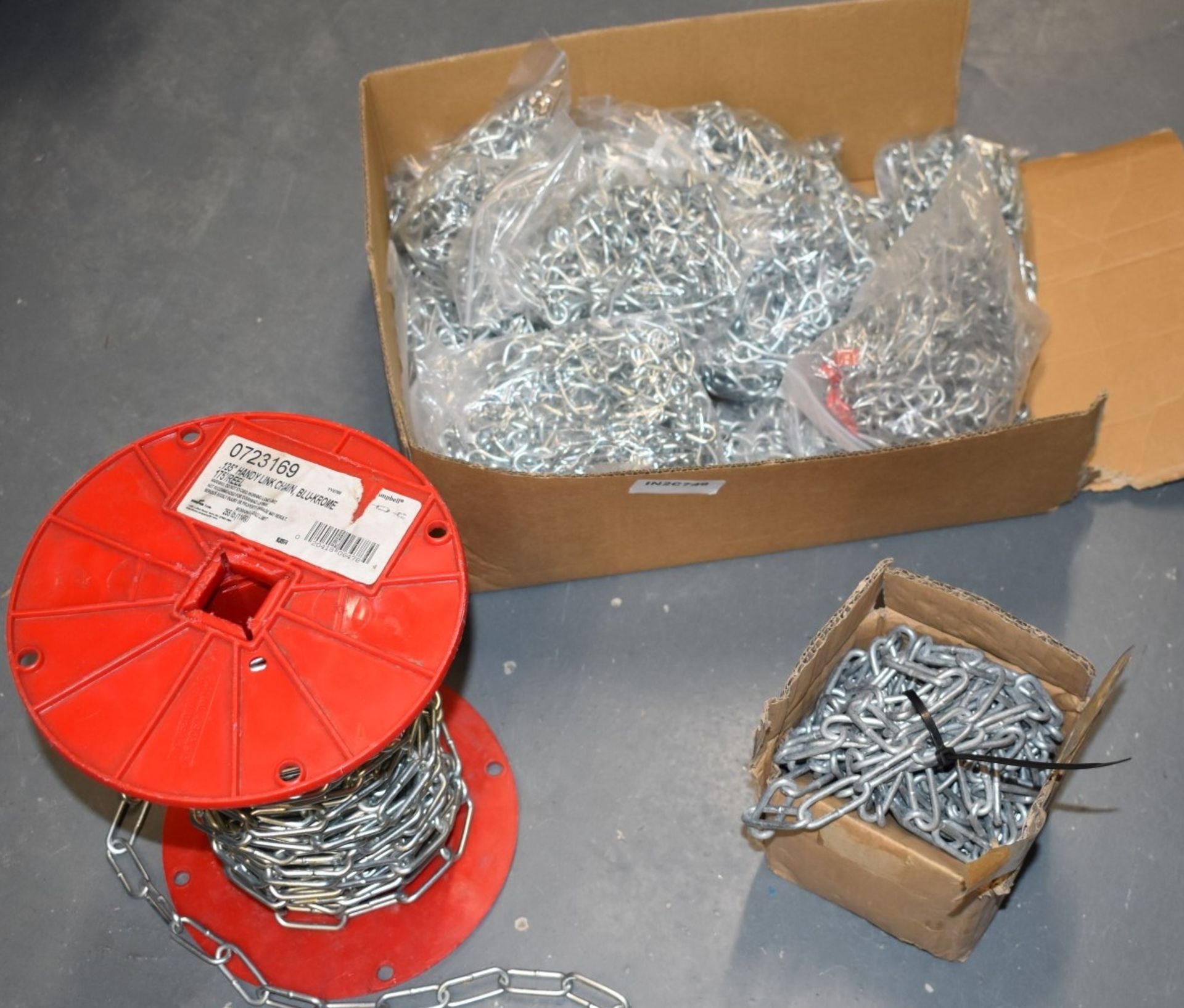 1 x Assorted Lot of Link Chain - Includes 175' Link Chain Reel, 20 Bags of Chain and Box of Chain - Image 3 of 9
