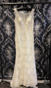 1 x LUSAN MANDONGUS 'Seychelle' Lace Overlay Biased Cut Designer Wedding Dress RRP £1,500 UK10