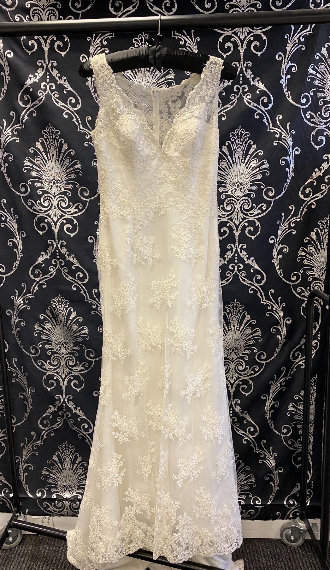 1 x LUSAN MANDONGUS 'Seychelle' Lace Overlay Biased Cut Designer Wedding Dress RRP £1,500 UK10