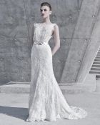 1 x LUSAN MANDONGUS 'Hamal' Pearl Beaded Lace Fishtail Designer Wedding Dress RRP £1,750 UK12