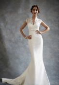 1 x ALAN HANNAH 'Estelle' Elegant Lace And Satin Fishtail Designer Wedding Dress RRP £1,200 UK 12