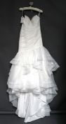 1 x REBECCA INGRAM Strapless Chiffon Fishtail Designer Wedding Dress Bridal Gown RRP £1,500 UK 16