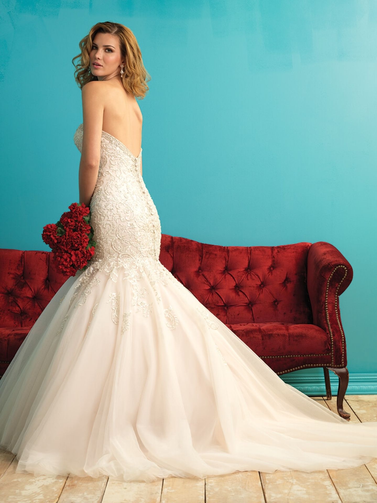 1 x ALLURE '9275' Timeless Strapless Lace And Chiffon Mermaid Designer Wedding Dress RRP £2,250 UK12 - Image 2 of 11