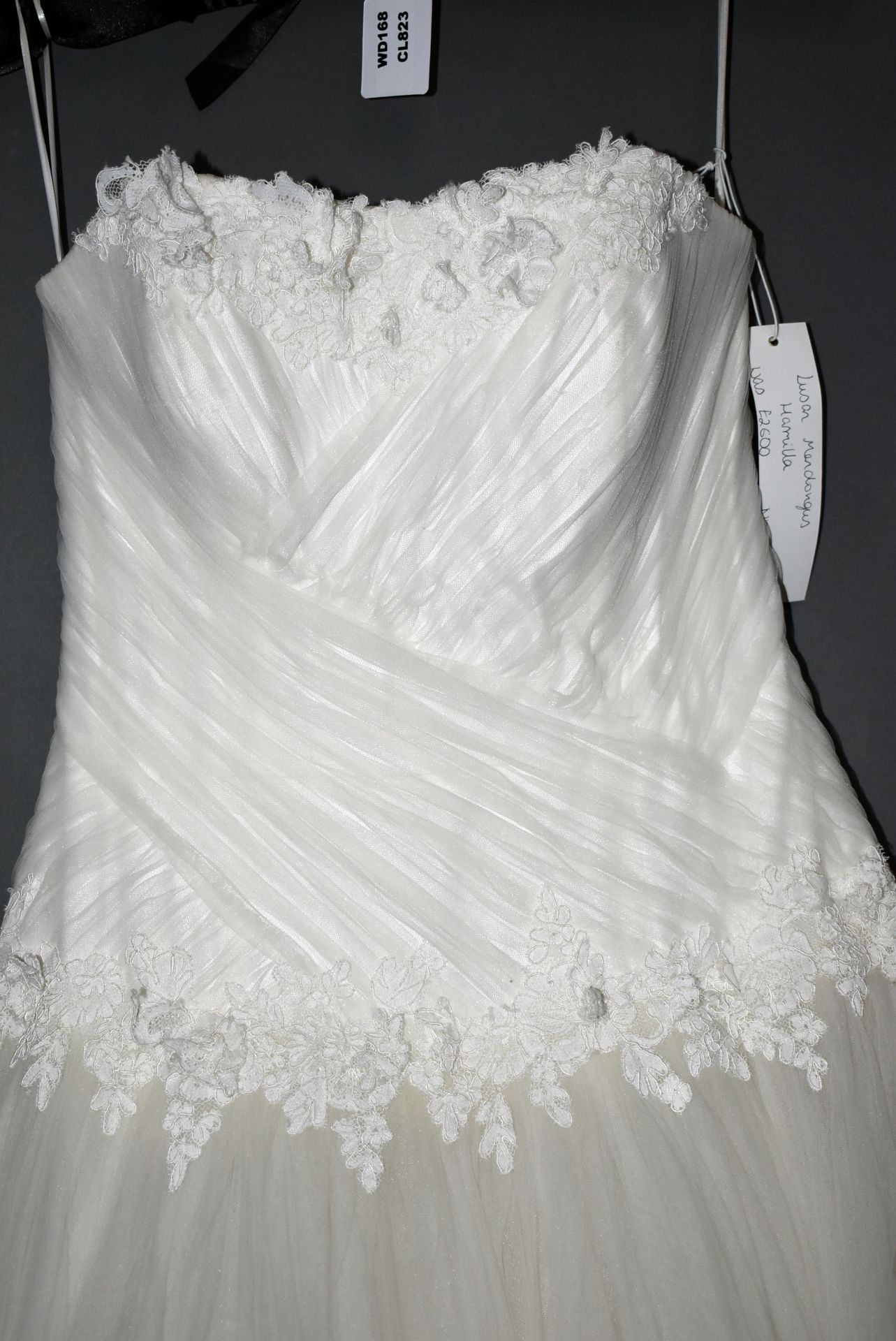 1 x LUSAN MANDONGUS Strapless Chiffon And Lace Designer Wedding Dress Bridal Gown RRP £2,600 UK 12 - Image 2 of 6