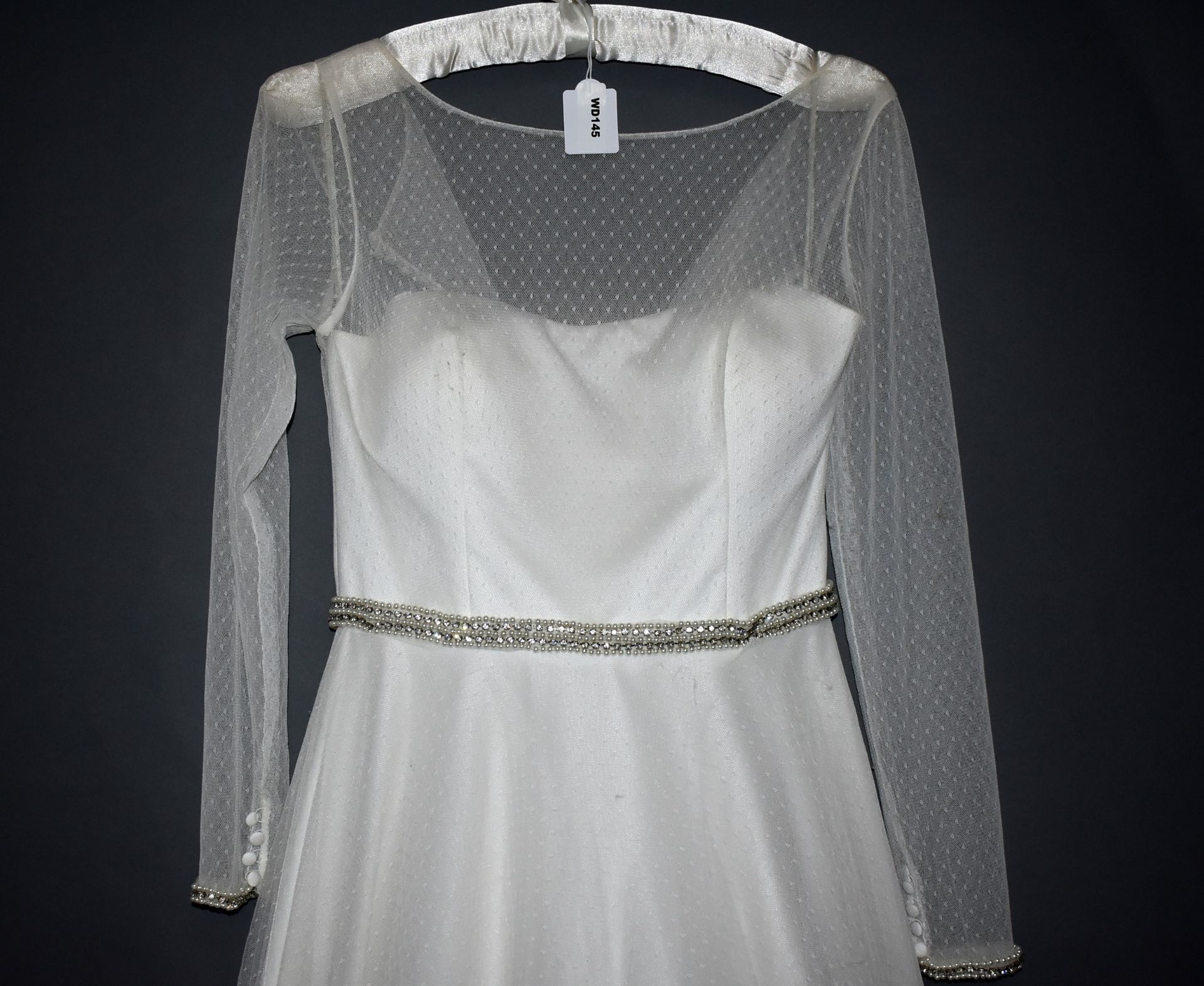 1 x WHITE ROSE Long Sleeved Satin And Chiffon Designer Wedding Dress Bridal Gown RRP £1,600 UK 12 - Image 3 of 6