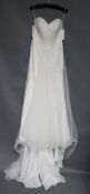 1 x ANNASUL Y Strapless Lace Bodice Full Skirted Designer Wedding Dress RRP £1,000 UK14