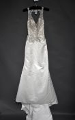 1 x MORI LEE Lace & Satin Beaded Bodice Fishtail Designer Wedding Dress Bridal Gown RRP £1,000 UK 12