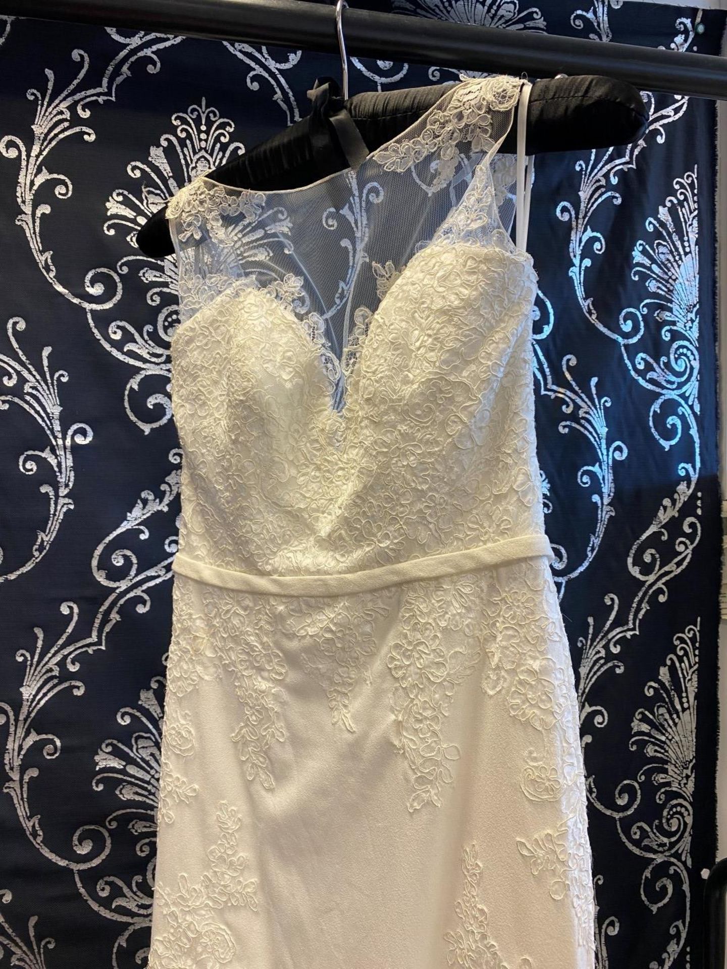 1 x MORI LEE Stunning Chiffon & Lace Biased Cut Designer Wedding Dress Bridal Gown RRP £1,500 UK 12 - Image 8 of 10