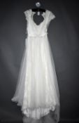 1 x LUSAN MANDONGUS Lace And Chiffon Designer Wedding Dress Bridal Gown RRP £1,450 UK 12