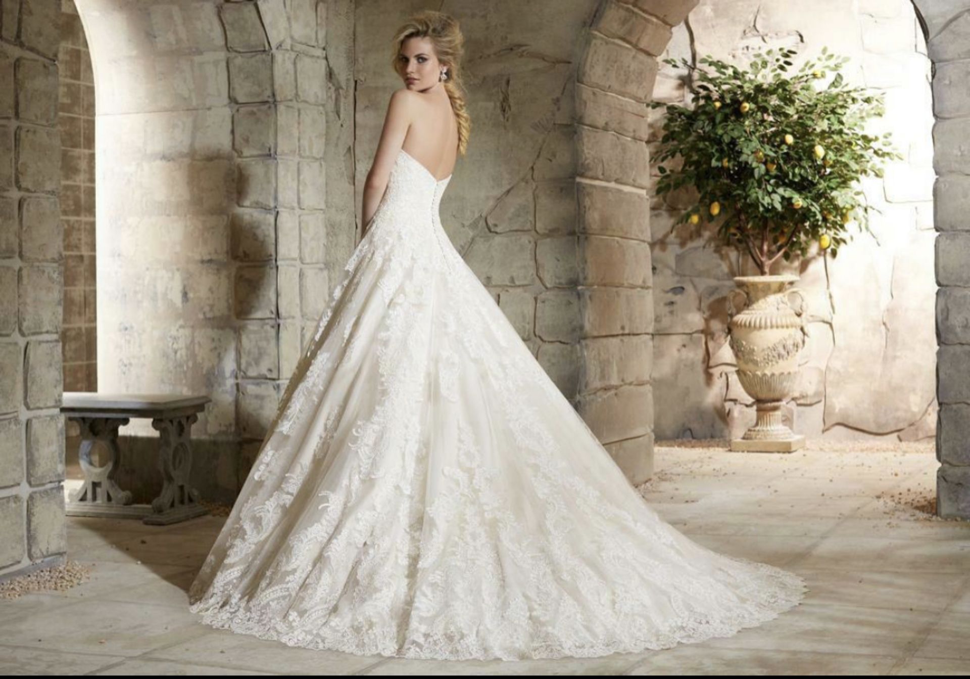1 x MORI LEE '2787' Stunning Strapless Lace And Chiffon Designer Wedding Dress RRP £1,200 UK 12 - Image 11 of 12